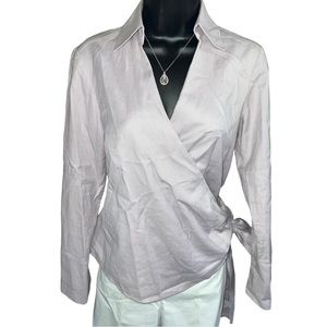 ANN TAYLOR Petite Cotton Blend Wrap Blouse Pin Stripe Purple Cotton, Size 4P